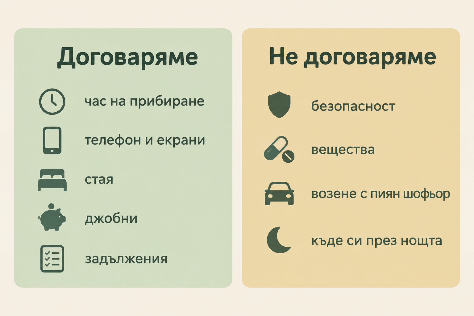 Инфографика: фактори за доверие и недоверие — време, телефон и екрани, сън,